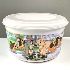 Disney Lady & The Tramp II Popcorn Container Snack Bowl Lid Vintage 2000 Kellogg